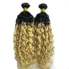 Bundles de tissage de cheveux blonds ombre 1 bundles Non-Remy 200g 1b / 613 brésiliens crépus bouclés cheveux vierges double trame