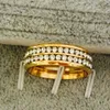 Luxo 18K banhado a ouro 2 fileiras CZ anéis de diamante Top Design clássico Aliança de casamento para amantes Anel para mulheres e homens atacado