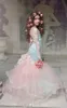 Lindo Azul E Rosa Meninas Pageant Vestidos 2017 Lace Mangas Compridas Sem Encosto Sereia Vestidos Da Menina de Flor Para O Casamento Das Crianças Vestidos de Festa