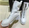 2017 Cool Women Leather Boots Fashion Ankel Booties Flat Heel Round Toe White Booties Klänning Skor Zip Front Martin Boots Kvinna