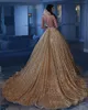 Gouden lovertjes Shinning Prom Dresses 2K17-2018 Sexy Diepe V-hals Backless Avondjurken Court Trein Cocktail Party Vestidos Custom Made