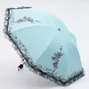 Paraguas plegable de verano para mujer, sombrilla de lluvia con revestimiento negro, sombrilla de flores de encaje Anti-UV para mujer, envío gratis ZA3542