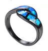 Anillo de ópalo de fuego azul para hombre y mujer, anillos de compromiso de boda Vintage para hombres y mujeres, joyería de moda con relleno de oro negro