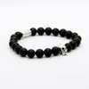 Mode Smycken Partihandel Micro Pave Black Cz Faceted Mix Color Skull med 8mm A Grade Black Onyx Stone Beads Tube Mäns Armband