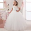 2020 White Lace Ball Gown Flower Girl Dress for Wedding Princess Girls Pageant Dress Short Sleeve Kids Vestidos de Comunion