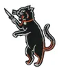 Svart katt tar en kniv Rolig tecknad filmbroderad järn på patch Barn Favorit Badge DIY Applique Clothing Patch Emblem Gratis Frakt 4 tum