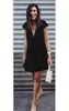 x20179 섹시한 여자 여름 딥 브이 넥 드레스 캐주얼 플러스 크기 짧은 미니 블랙 드레스 새로운 2016