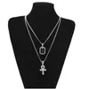 Chiave della vita ghiacciata egiziana Hip Hop Collana con ciondolo croce Ankh 24 con collana con ciondolo rubino rosso Set di gioielli252r