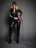 Mulheres sexy Catwoman Caisplay Catsuit Mulheres Lace Up Zipper Jumpsuit Cat Mistress Papel Play Halloween Traje com máscara