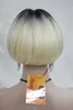 free shipping Charming beautiful High Quality Heat Ok Blonde with Dark Roots Bob Mushroom Style with Bangs Wig