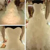 Immagine reale Abiti da sposa Top con balze di alta qualità Collo a cuore Senza maniche Gonna con volant Corsetto con lacci Indietro Abiti da sposa in organza Personalizzato