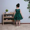 2017 Puffy Green Tulle Flower Girl Abiti da festa di nozze Abito da ballo con fiocco in paillettes Abiti da prima comunione Abiti da battesimo per 1 anno di compleanno