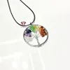 Naturel Multi Color Wisdom Tree Necklace New Women's Seven Rainbow Seven Chakras Black Flare Amethyst Powder Crystal Tree of Life Natural Stone Pendant Necklace