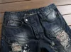 Partihandel - Nya förstörda slim Fit Mens Blue Jeans Ripped Byxor Kvalitet Varumärke Kläder EU Style Mid Stripe Moto Jeans Patchwork Män