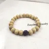 Stretchy 10mm couleur originale en bois bracelet de perles avec violet foncé strass perle pour enfants pack de 20pcs