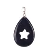 Amulet Magic Water Drop Hollow Out Five Pointed Super Star Mix Random Crystal Dalmaiton Jasper Blue Goldstone Good Luck Pendant for Necklace