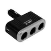 Three Way Cigarette Lighter Socket Splitter 12V/24V DC Power Car Adapter 2 USB Port