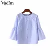 Mulheres Elegantes Pérolas Beading Camisa Manga O Pescoço Blusa Três Quartos Manga Verão Marca Casual Tops Blusas LT1689