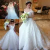 Off The Shoulder Arabic Ball Gown Full Lace Wedding Dresses Beaded Long Chapel Train Formal Church 3D Floral Sexy Backless Bridal Gowns