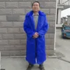 2017 осенью и зимний поворотного воротника с длинным рукавом сплошной синий из искусственного шуба для мужчин Мужская мода MAXI Верхняя одежда Пальто