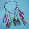 Hecho a mano étnico Tribal gitano turco cuerda cuentas de madera pluma diadema Clip de pelo joyería para mujeres niñas joyería