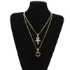 2 in1 placcato oro Ankh chiave egiziana con strass collana con pendente croce di cristallo collana con pendente blu rubino set di gioielli da uomo H2126