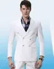 Wholesale- White Double Breasted Suits Fashion Men Suits High Quality Custome Homme Blazer Terno Slim Fit Masculino Handsome(Jacket+Pant)