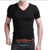 Wholesale-New Black Men's Cheap Clothes Slim Fit Cotton Stylish V-Neck Casual Short Sleeve Casual T-Shirt Tops. Free Shipping