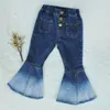 Girls039 Denim Jeans Boot-cut Glanzend Broekspijpen Gradiënt Denim naar Wit Contrast Patchwork Kleine Hoge Elastische Taille Mode 4885555