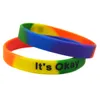 100PCS It is Okay Bracelet en silicone à la mode Décoration Logo Taille adulte Couleurs arc-en-ciel pour cadeau de promotion