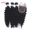 Cambodian Virgin Human Hair Weaves with with weaves deep wave 4pcslot size44 레이스 폐쇄 3 번들이 처리되지 않은 캄보디아 깊이 4617881