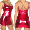 Toptan-Kadınlar Seksi Parlak Metalik Sahte Lateks Deri Strappy Kulübü Giyim Sıcak Kız Moda Parti Kostüm 6 Renkli
