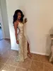 Sparkle Gold Sequins Arabic High Slit Prom Dresses Party V Neck Sheath Backless Plus Size Cheap African Graduate Gowns Eveing Wear4449786