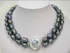 2 rzędy Naturalne 11-13mm Tahitian Black Pearl Necklace 17 "-18"