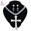 Offre spéciale or argent croix cristal pendentif mode élégant ensemble de bijoux pour femmes filles collier ras du cou boucle d'oreille collier femme