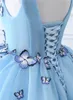 Dresses Stock Vneck Butterfly Flowers Ball Gowns Long Prom Dress Blue Prom Dress Puffy High Quality Event Gowns US2 4 6 8 10 12 14 16