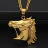 Mens Stainless Steel Horse Head Pendant Necklace High Quality Gold plated Hiphop Animal Zombie horse Charm Pendants Jewelry 5mm Cu3839715