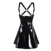 Femmes Shiny PVC Mini Dress Underbust Plissé Clubwear Sling Dress Sans Manches Full Zipper Costume Taille S-XXL