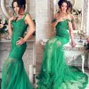 Correas espaguetis escote sirena vestidos de noche con apliques de encaje con cuentas cinturón verde transparente vestido de fiesta vestidos de fiesta tallas