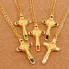 5Colors Enamel Cristo Redentor Benedict Medal Crucifix Pendant Necklaces 24 inches Chains Gold Catholicism Plated Cross N1670-G 20pcs/lot