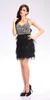 2022 Sexy Fashion Little Black Dresses Short Cocktail Party Feather Spaghetti Straps Backless Mini Beaded Formal Homecoming Prom Gowns
