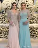 Vintage Mermaid Mother Of The Bride Dresses Plus Size Long Sleeve Beads Crystal Dresses Evening Wear Floor Length Wedding Guest Dress