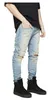 Mens Jeans Slim Fit rippade män Hi-street nödställda denim joggers knähål tvättade förstörda plus s