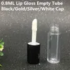 0.8 ML Mini Boş Temizle Dudak Parlatıcısı Tüp 50x13mm Siyah Gümüş Altın Kap Plastik Dudak Balsamı şişe Ruj Örnek Hediye Konteyner