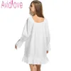 도매 - Avidlove 여성 화이트 슬립 드레스 코튼 긴 소매 잠옷 섹시한 슬립웨어 봄 가을 홈 드레스 긴 가운 레이디 용