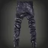 Whole- Winter Motorcycle Mens rock leather pants with zippers Black Faux Tight skenny Plus size 30 31 32 33 34 36 Punk trouser289q