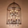 Pendant Lamps Loft Vintage American Rural creative chandelier clothing store restaurant iron pendant light crystal decorate birdcage lamp