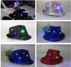 LED Jazz Hatts Flashing Up LED Fedora Trilby Capins Caps Fancy Dress Dance Party Hats Mężczyznę Świąteczne Festiwal Kosze karnawałowe