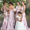 Sexy Pink Lace Mermaid Bridesmaid Dresses One Shoulder Satin Backless 2017 Long Custom Made Formal Evening Prom Gowns Maid of Honor Cheap