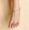 Vintage Ankle Chain Antique Silver Engraved Flower Pattern Anklets Boho Anklet Bracelet Toe Ring Foot Chain Foot